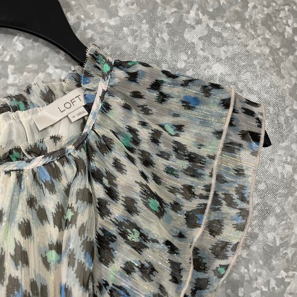 Ann Taylor LOFT Women's Indie Boho Leopard Print Top - Size Medium - Metallic - Picture 2 of 6